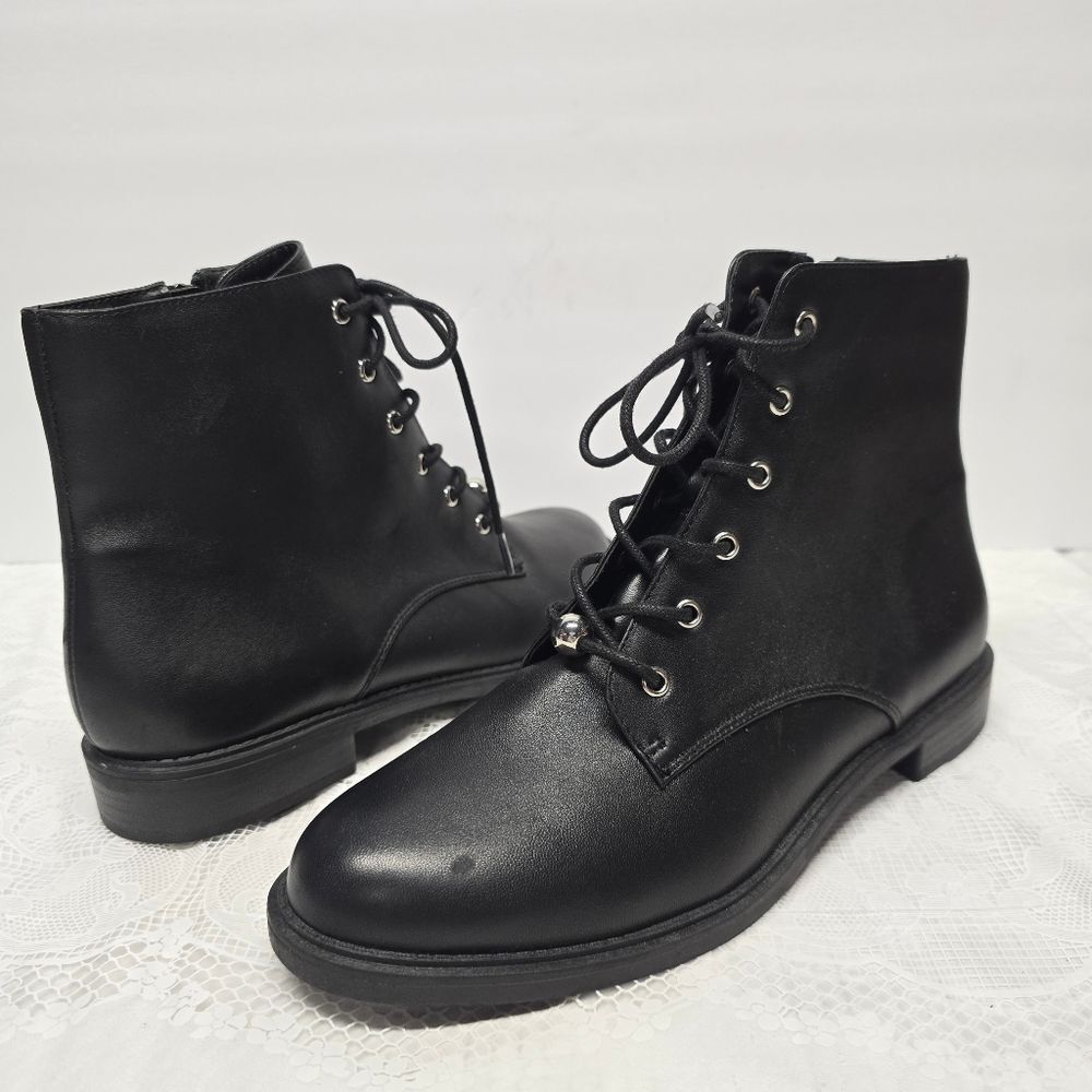 Alfani Bomontt Women's Black Leather Combat Zip & Lace-up Boots 10M